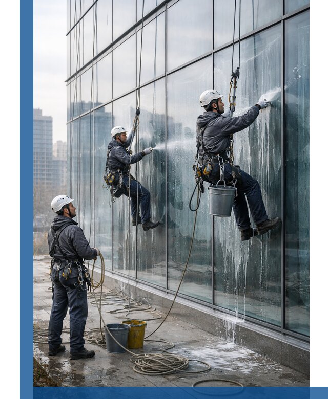 Промышленная мойка панорамных окон на высоте в Тайшете