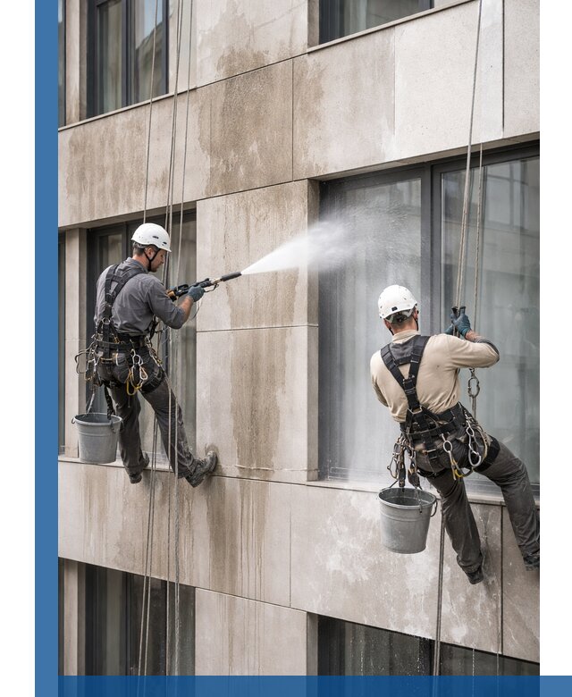 Послестроительная мойка фасада промышленным альпинизмом в Тайшете