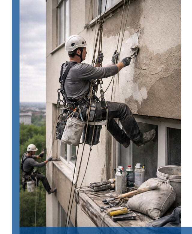 Косметический ремонт фасада зданий в Тайшете промышленными альпинистами
