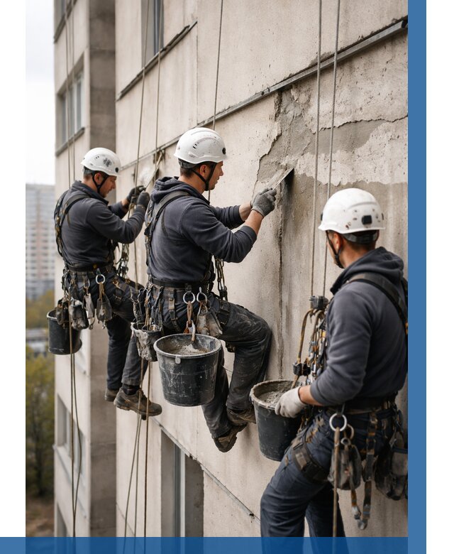 Ремонт бетонных элементов фасада в Тайшете от 2596 р. | ВЫСОТНИК-Тшт