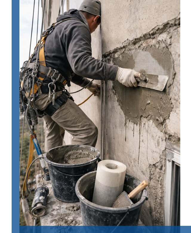 Ремонт бетонных элементов фасада промышленными альпинистами в Тайшете