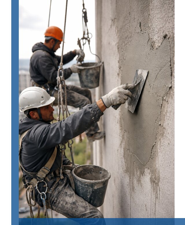 Штукатурка фасада на высоте в Тайшете профессиональные работы