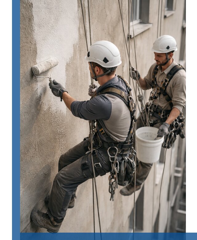 Грунтовка фасада на высоте в Тайшете промышленными альпинистами