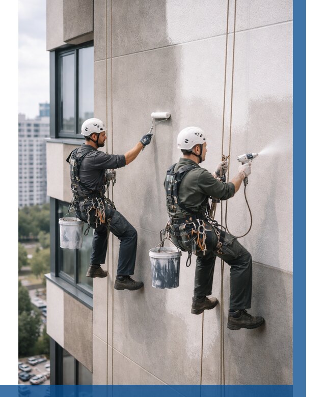 Покраска фасада альпинистами в Тайшете от 312 р. | ВЫСОТНИК-Тшт