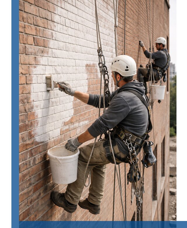 Покраска кирпичного фасада с доступным альпинистским сервисом в Тайшете