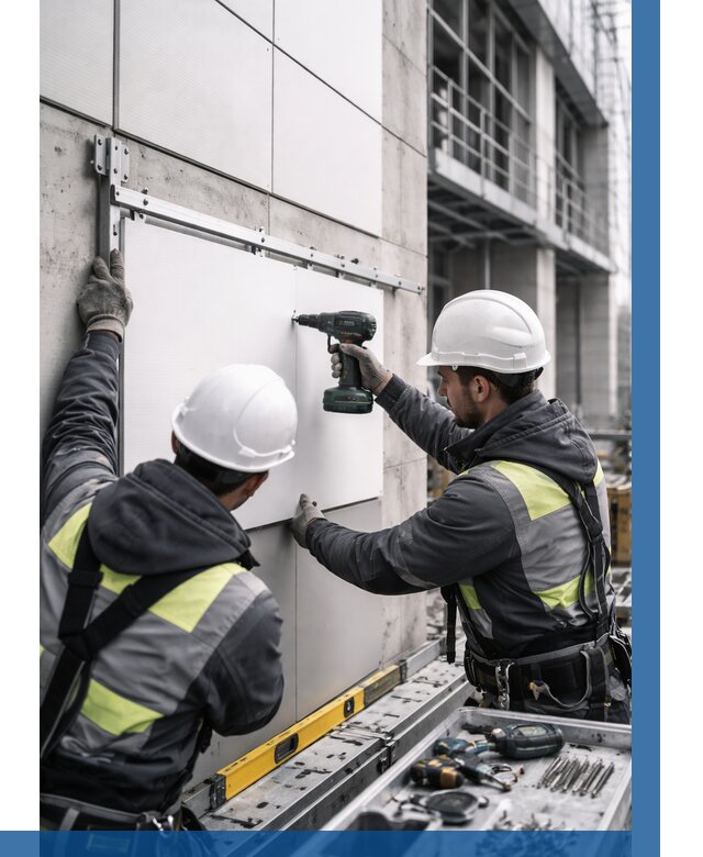 Монтаж композитных панелей фасада в Тайшете от 2596 р. | ВЫСОТНИК-Тшт