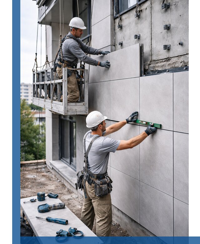 Монтаж керамогранита на фасад в Тайшете под ключ с гарантией качества