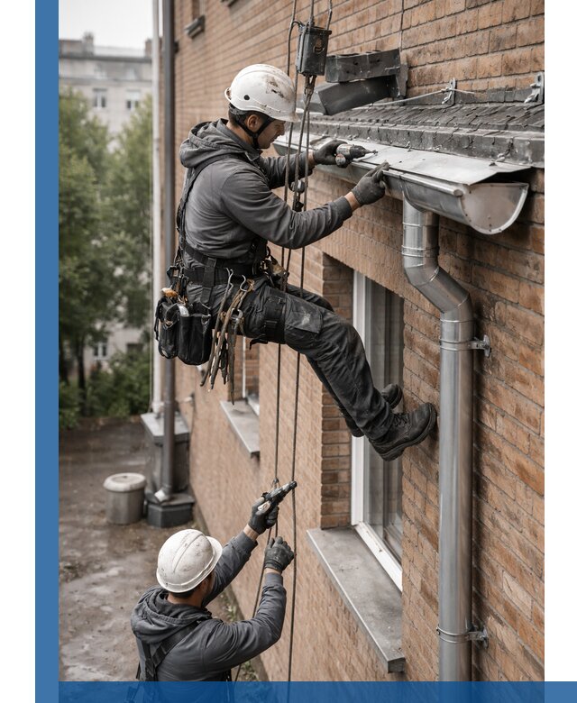 Монтаж водосточной системы на здании в Тайшете под ключ