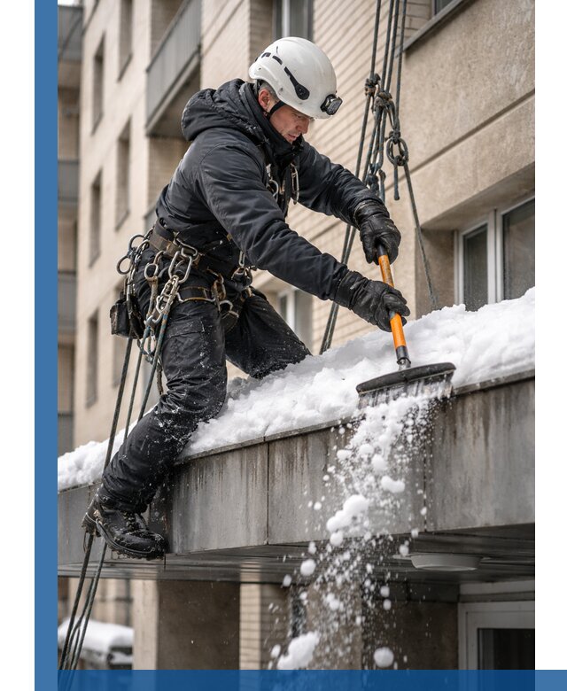 Очистка козырьков от снега в Тайшете круглогодично безопасно