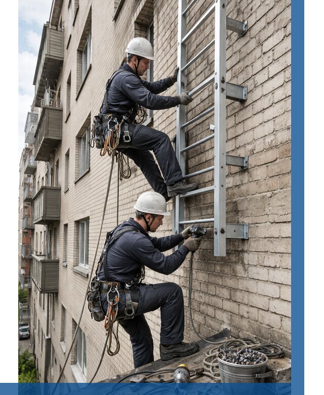 Монтаж пожарной лестницы в Тайшете от 25963 р заказать у ВЫСОТНИК-Тшт