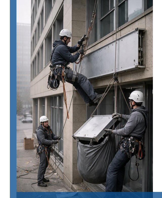 Демонтаж рекламной вывески с высотными работами в Тайшете