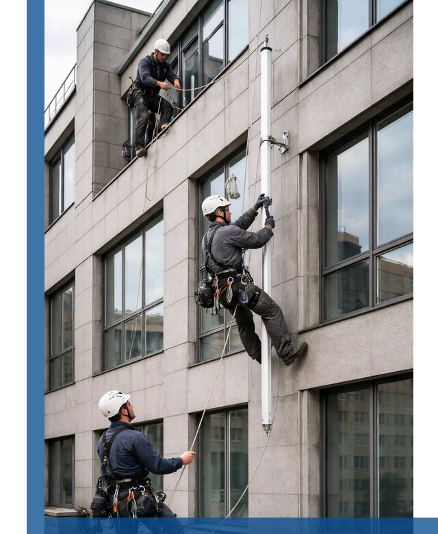 Монтаж флагштока на фасаде здания с креплением и герметикой в Тайшете