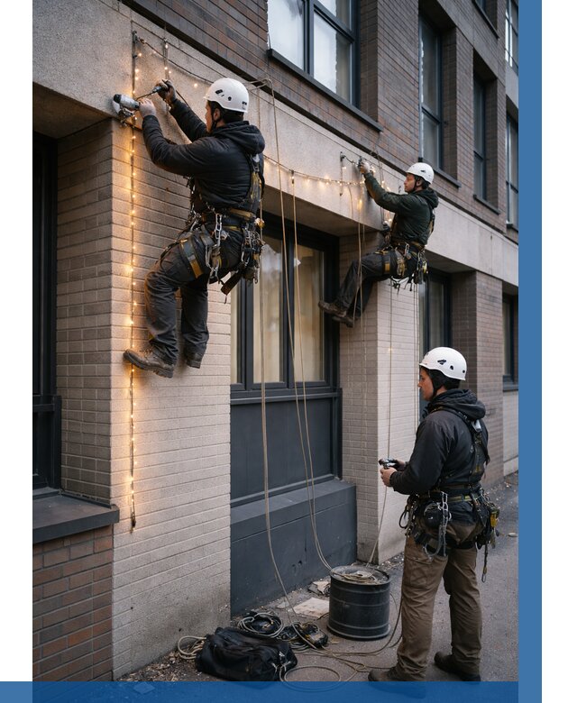 Монтаж гирлянд на фасаде в Тайшете от 3635 р. | ВЫСОТНИК-Тшт