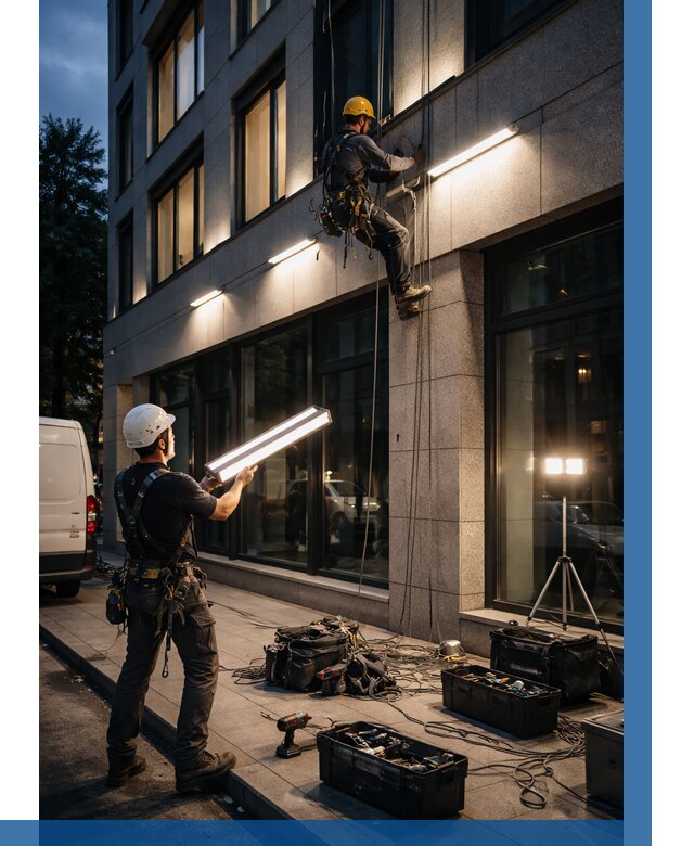 Монтаж архитектурной подсветки здания в Тайшете от 2596 р.|ВЫСОТНИК-Тшт