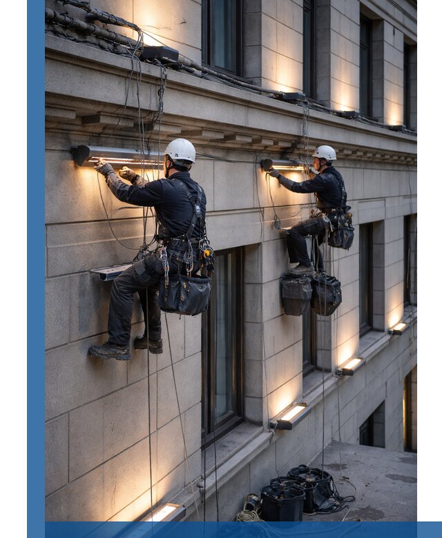 Монтаж архитектурной подсветки фасадов зданий в Тайшете