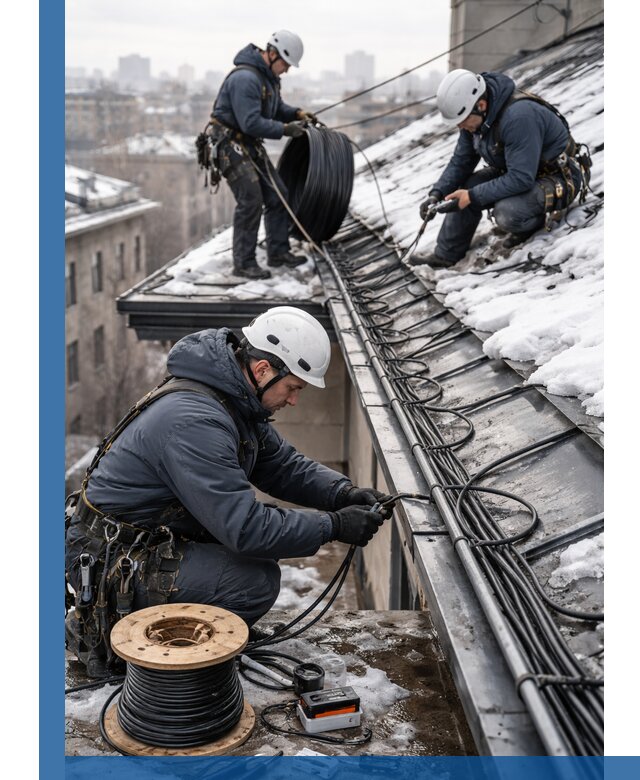 Монтаж греющего кабеля на кровле в Тайшете под ключ