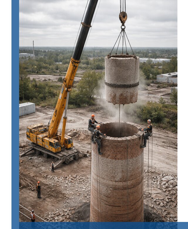 Демонтаж дымовой трубы в Тайшете с гарантиями безопасности