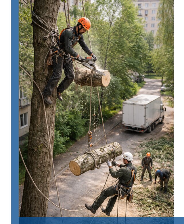 Спил деревьев альпинистами в Тайшете, безопасно и без повреждений