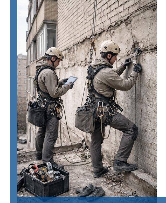 Обследование фасада промышленными альпинистами в Тайшете