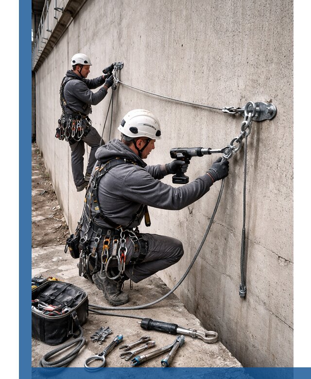 Монтаж анкерных линий высотной безопасности в Тайшете